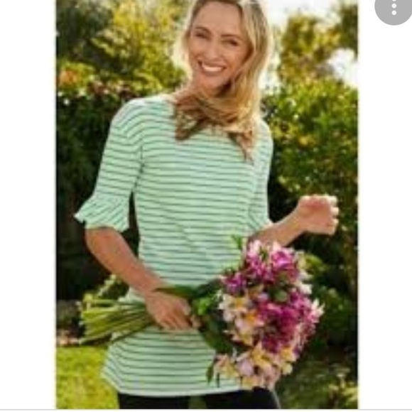 Matilda Jane green and white striped bell sleeve top - Picture 1 of 8